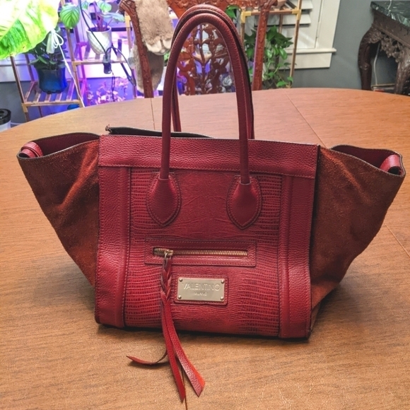 Mario Valentino Red Leather & Suede Trapeze Handbag Cynthia - Picture 4 of 8